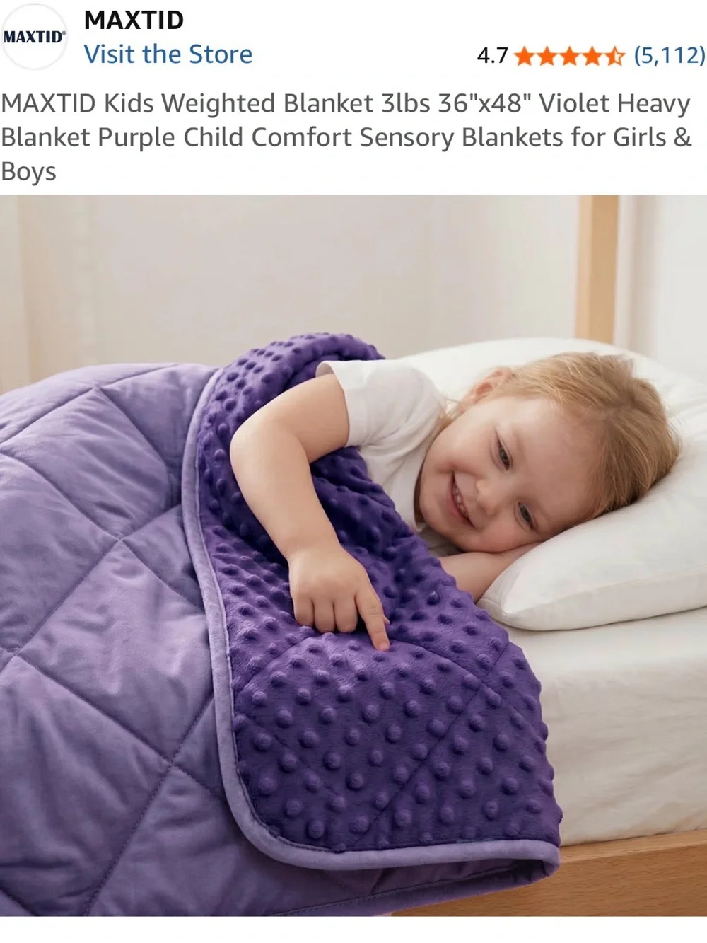 MAXTID Kids Weighted Blanket 3 lb 36x48 Purple Minky Cotton